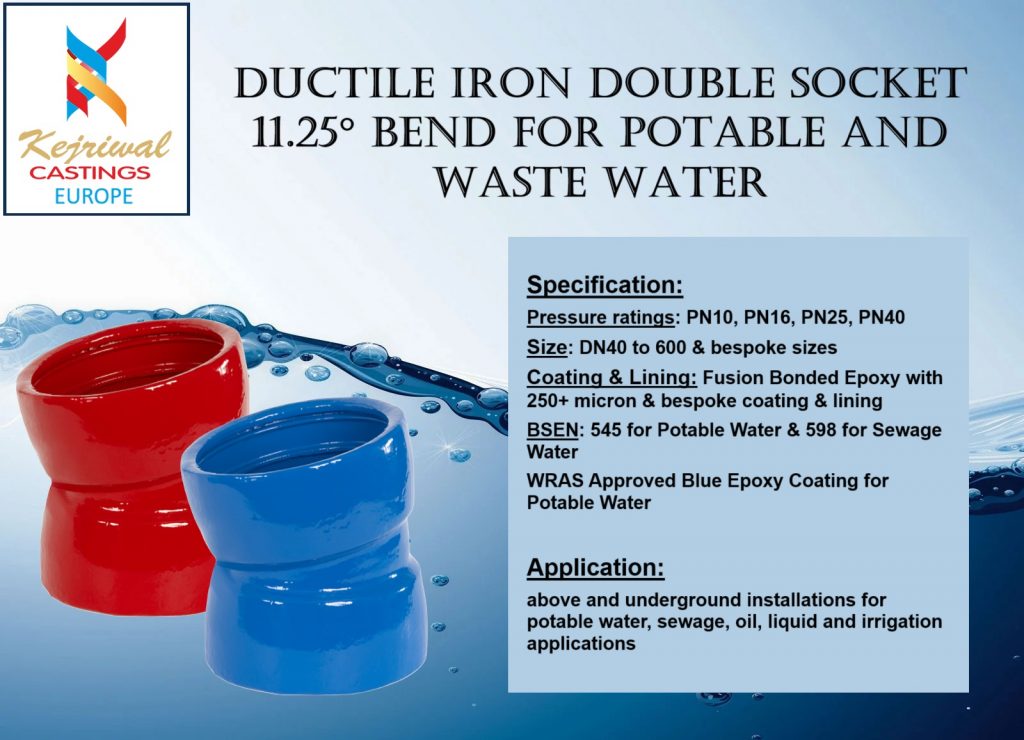 Double-Socket-11.25-Bend-Kejriwal-Castings-Europe-Ductile-Iron-Fittings