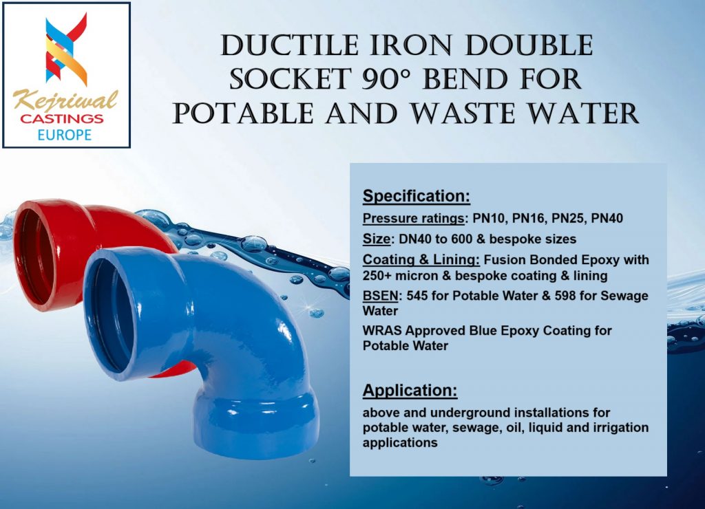 Double Socket 90 Degree Bend - Kejriwal Castings Europe Ductile Iron Fittings