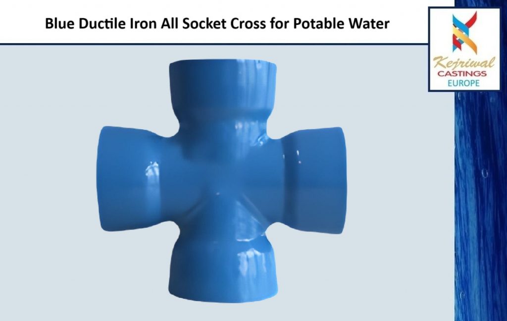 Blue-Ductile-Iron-All-Socket-Cross-For-Potable-Water-Kejriwal-Castings-Europe-DI-Fittings