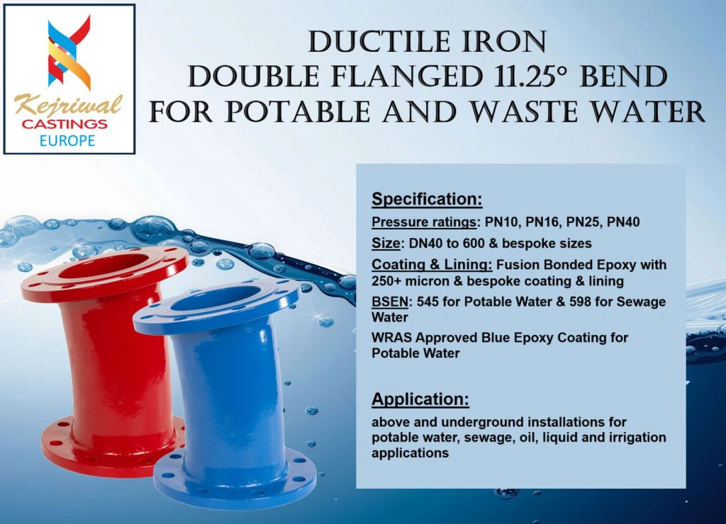 Double-Flanged-11.25-Bend-Kejriwal-Castings-Europe-Ductile-Iron-Fittings