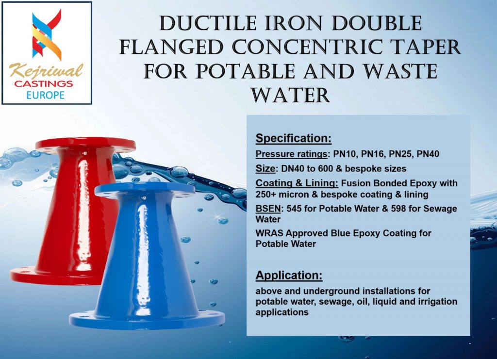 Double Flanged Concentric Taper Kejriwal Castings Europe Ductile Iron Fittings Manufacturer